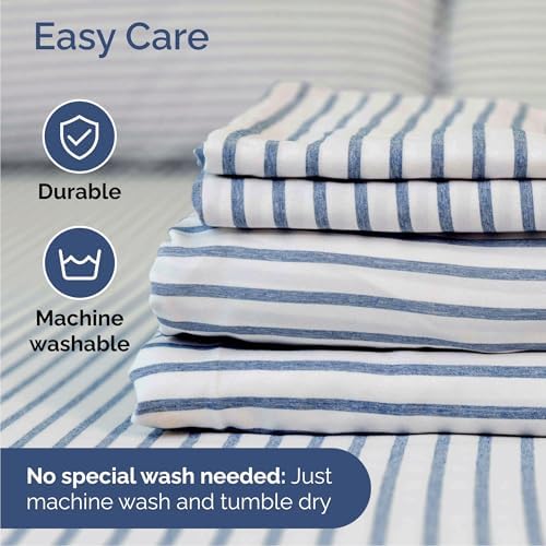 Cal King Size 4 Piece Sheet Set - Comfy Breathable & Cooling - Blue Stripes - Image 6