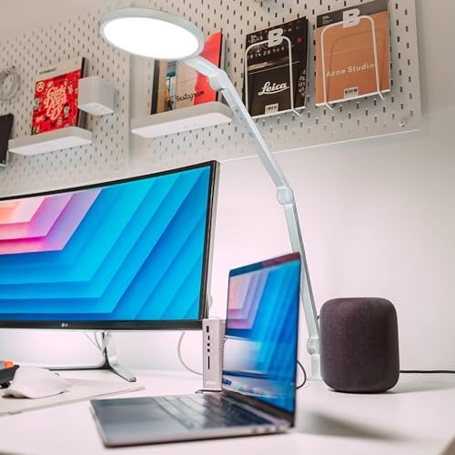 LUME CUBE Edge 2.0 LED Desk Lamp | Dimmable Home Office Desk Light with USB Charging Port & Strong Swing Arm | Adjustable Color Temperature and Brightness | Circle Webcam Light - White 2pk - Image 6