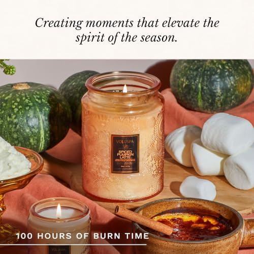 Voluspa Spiced Pumpkin Latte Large Scented Candle Jar 18 Oz, 100 Hr Burn - Image 5
