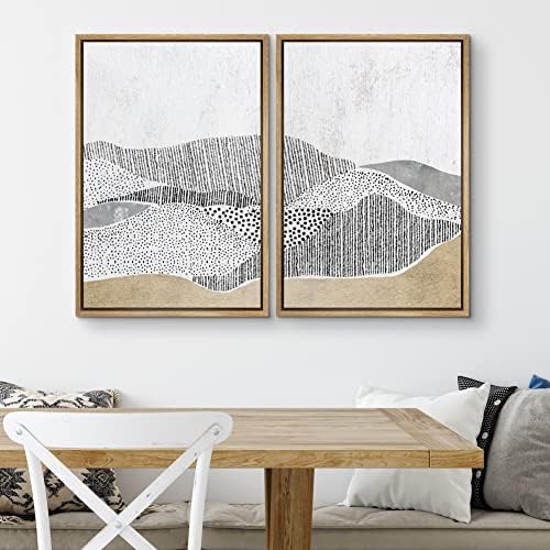 SIGNWIN Framed Canvas Print Wall Art Set Grunge Black & Brown Landscape Abstract Geometric Digital Art Minimalism Modern Art Decorative Boho for Living Room, Bedroom, Office - 24"" x36 x2 Natural - Image 3