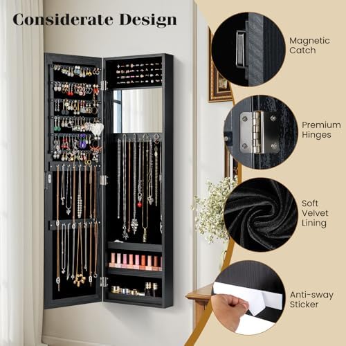 GIANTEX Wall or Door Mounted Jewelry Cabinet with Full Length Mirror - Image 7