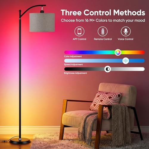 Smart LED RGBCW Corner Lamp with Linen Lampshade Compatible with Alexa, Color Changing Standing Lamp with 16 Million DIY Colors, Music Sync, Tall lamp for Living Bedroom Room,APP/Voice/Remote Control - Image 2