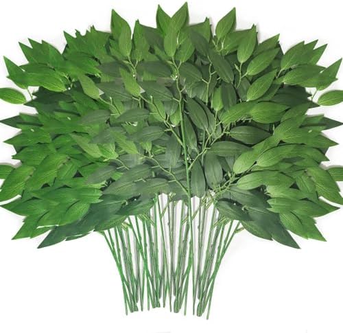 100Pcs Italian Ruscus Greenery Stems 18" Artificial Silk Greenery Leaves for DIY Bouquet Filler Table Centerpieces Home Indoor Decor by FUNORNAM
