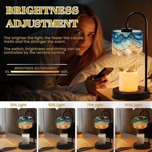 Candle Warmer Lamp with Timer Paper Art Waves Shells Starfish Sandy Beach Dimmable Wax Warmer with 4 Bulbs for Jar Candles Women Birthday Gifts House Warming New Home Decor - Image 3
