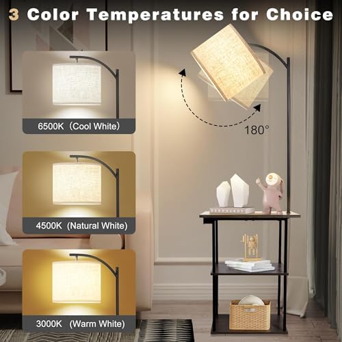 PESRAE Floor Lamp with Table, End Tables with Charging Station - Image 3