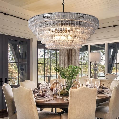 Modern 47 Inch Round Chandelier, Extra Large Clear Glass Drum Ceiling Light Fixture for Dining Room, Living Room, Foyer - Image 3
