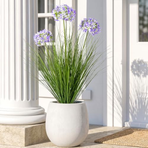 Ttranewsoo Tall Artificial Grass Plant with Purple Flowers, 35.4 Inch Faux Potted Greenery, UV Resistant Floor Plant for Indoor and Sheltered Outdoor Decor, 1 Pack - Image 2