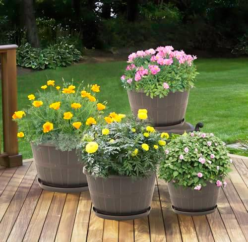 Quarut 4 Pack 10 inch Flower Pots,Plastic Plants Pots Outdoor - Image 5