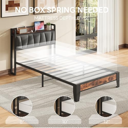 LIKIMIO Twin Size Bed Frame with Storage Headboard and Charging Station - Image 5