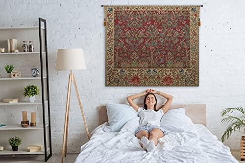 William Morris The Tree of Life Forest Red Tapestry Wall Hanging 68 x 81 in - Image 6