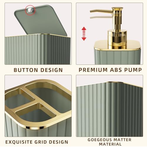 XLHOMO 26PC Bathroom Accessories Set - Gorgeous Sage Green Bathroom Set, Bathroom Accessory Set, Shower Curtain Set with Bathtub Mats for Shower Tub, Trash Can & Soap Dispenser - Image 7