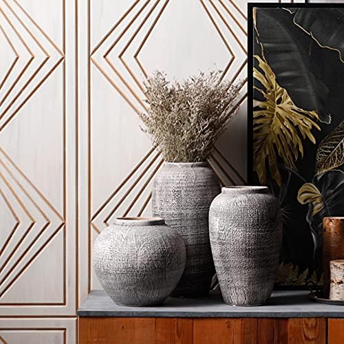 Indoor Gardening Stone Texture Vase, Vintage Ceramic Vase Hotel Lobby Outdoor Courtyard Large Decorative Vase(Size:20 * 50CM) - Image 3