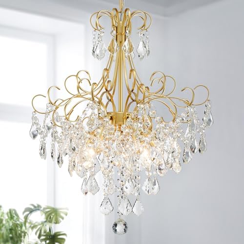 WUZUPS Crystal Chandelier 5-Light Pendant Ceiling Light Modern Lighting Fixture for Dining Room Hallway Bedroom Kitchen Bathroom, H 22.4" x W 18.3", E12 Base, Gold by WUZUPSNEWARRIVALCHANDELIERS