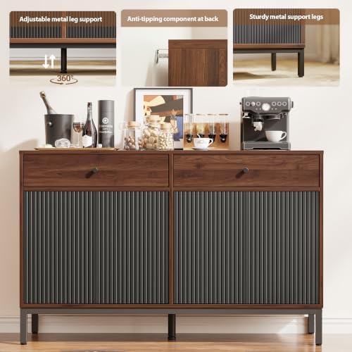 Mericonia Sideboard Buffet Cabinet Storage, Modern Wood Console Fluted Credenza - Image 6
