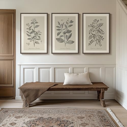 Large Framed 3 Piece Vintage Botanical Wall Art for Living Room, 24x36 In - Image 4