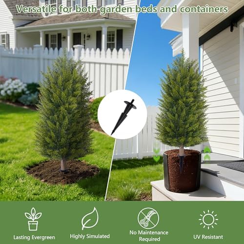 DREAMLOOM 3ft UV-Resistant Artificial Cedar Topiary Tree Faux Cypress Outdoor Fake Pine Plant Shrubs Bushes for Home Garden Porch Entryway, Set of 2 - Image 5