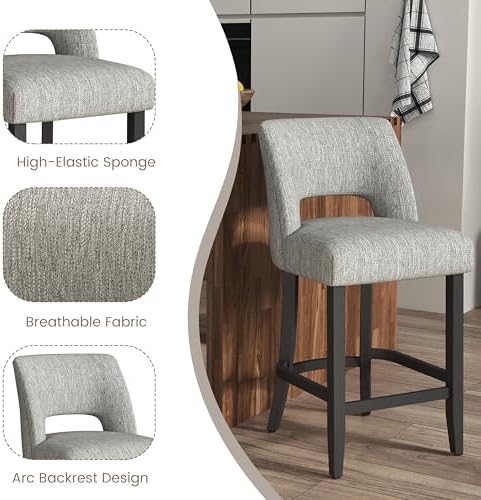 VKNOW Bar Stools Set of 6, 26" Upholstered Counter Height Bar Stools - Image 7