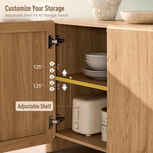 66" Modern Buffet Cabinet w/Storage, Large Sideboard, Natural - Image 4