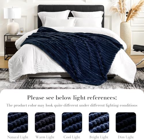 Amélie Home Soft Faux Fur Throw Blanket for Couch, Navy Blue, 55"x70" - Image 4