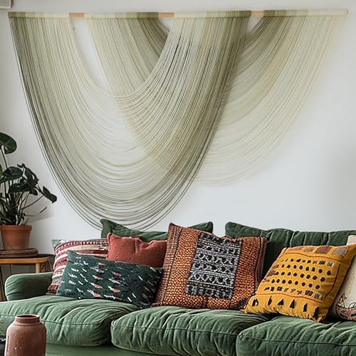 Macrame Wall Hanging Boho Tapestry Dip Dyed Ombre Moss Green 57"W*39"L - Image 2