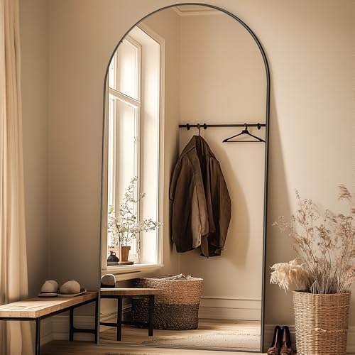 77"x38" Arched Full Length Mirror, Large Floor Mirror, Black - Image 3