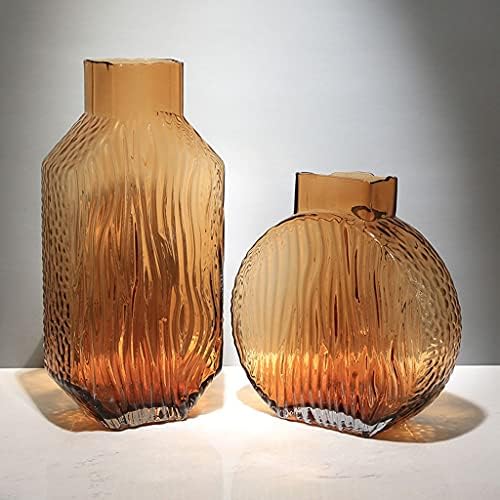 GRFIT Decorative Vase Brown Transparent Glass Vase Home Coffee Table Office Desktop Restaurant Decoration Vase Modern Small Mouth Vase Ceramic Vase Glass Vase Hydroponic Flower Vase (Size : Brass) - Image 7