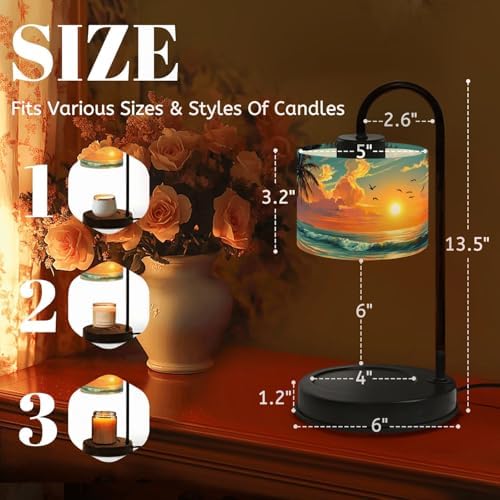 Candle Warmer Lamp with Timer Tropical Sunset Beach Palm Trees Vibrant Sky Dimmable Wax Warmer with 4 Bulbs for Jar Candles Women Birthday Gifts House Warming New Home Decor - Image 2