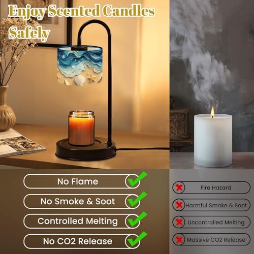 Candle Warmer Lamp with Timer Paper Art Waves Shells Starfish Sandy Beach Dimmable Wax Warmer with 4 Bulbs for Jar Candles Women Birthday Gifts House Warming New Home Decor - Image 6