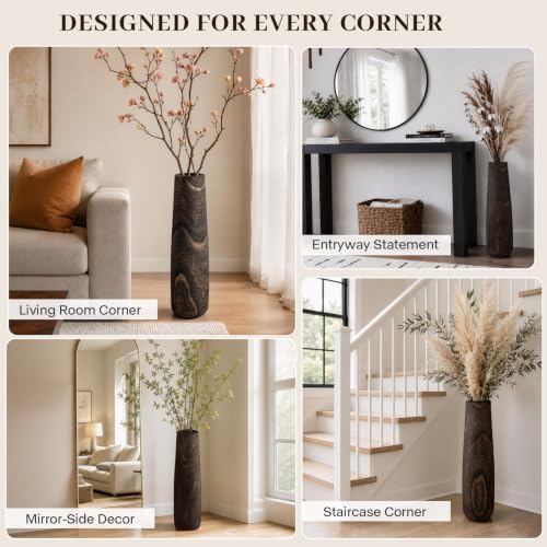 Tall Wooden Floor Vase for Pampas Grass – 22" Decorative Solid Wood Vase - Image 6