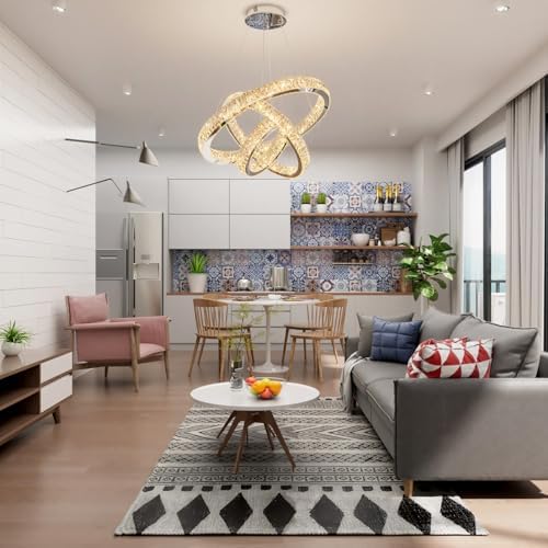 3 Rings Crystal Chandeliers 32"+24"+16" Crystal Ceiling Light Fixture Pendant Lighting Hanging Lamp for Living Room LED Dimmable 3000-6000K - Image 5