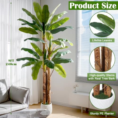 8FT Artificial Banana Tree, Tropical Plant, Large Faux Plant Outdoor - Image 4