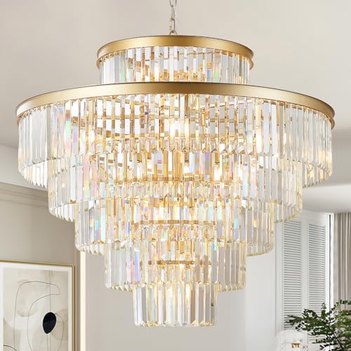 CATINER 36" Large Crystal Chandelier,23-Light Modern Gold Light Fixture by CATINER