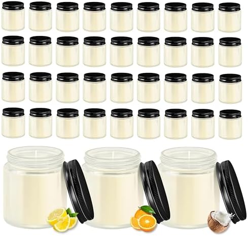 ACITHGL 36 Pcs 4oz Mini Mason Jar Candles Small Scented Candles Bulk Aromatherapy Ideal Souvenir Favors for Wedding Birthday Party (Lemon, Citrus, Coconut Milk, Black) by ACITHGL