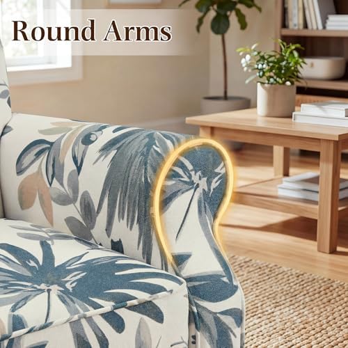 YOLENY Modern Accent Chair,High Back Armchair,Upholstered Fabric Button Single Sofa with Wooden Legs for Living Room,Bedroom,Blue Leaves - Image 6