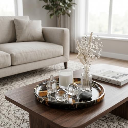 YKAJO Black Gold Round Marble Tray, 10" Deep Catchall Vanity Organizer Dish - Image 7