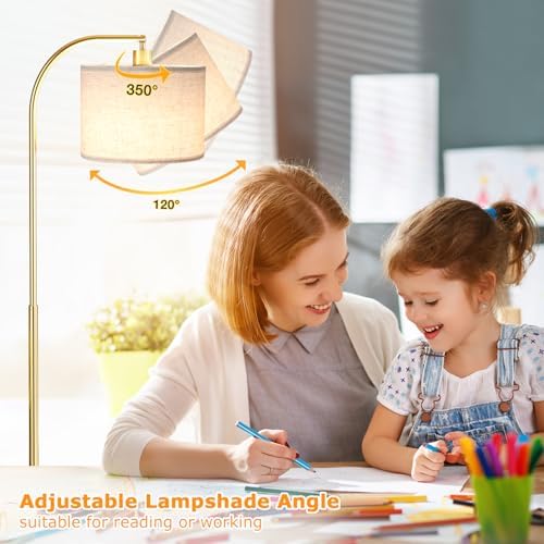 Ambimall Arc Floor Lamp with Remote and Stepless Dimmable Bulb, Colors Temperature & Brightness Adjustable, Gold Pole & Marble Base - Image 6