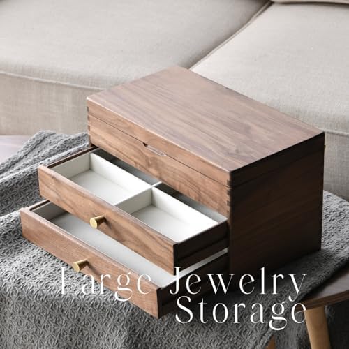 Beexchange Black Walnut Wooden Jewelry Box - Allwood, Handcrafted, Classic Jewelry Box. Jewelry boxes & organizers for Women, Men, and Girls.(Triple-Layer) - Image 6