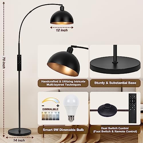 【Upgraded】Black Arc Floor Lamps for Living Room - Dimmable Arched Floor Lamp with Remote Control & 2700-6000K 9W LED Bulb Included, Modern Arch Standing lamp, Industrial Tall Lamp for Bedroom Reading - Image 4