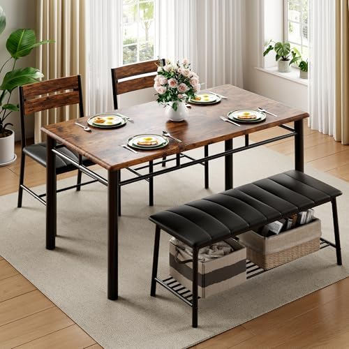 IRONCK Dining Table Set for 4, Kitchen Table and Chairs Set, Rustic Brown - Image 3