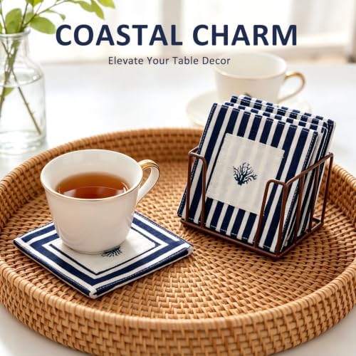 Coastal Cloth Coasters for Drinks, White Base Big Shell, 4PCS - Image 6