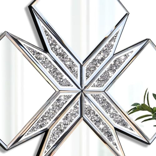 Crushed Diamond Decorative Mirror 22.25x22.25” Diamond Shape Glass Wall Mirror for Home Decoration, Exquisite Accent Wall Decor - Image 6