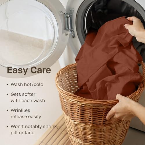California Design Den Soft 100% Cotton Twin Size Bed Sheet Set, 3 Pcs, Rust - Image 6
