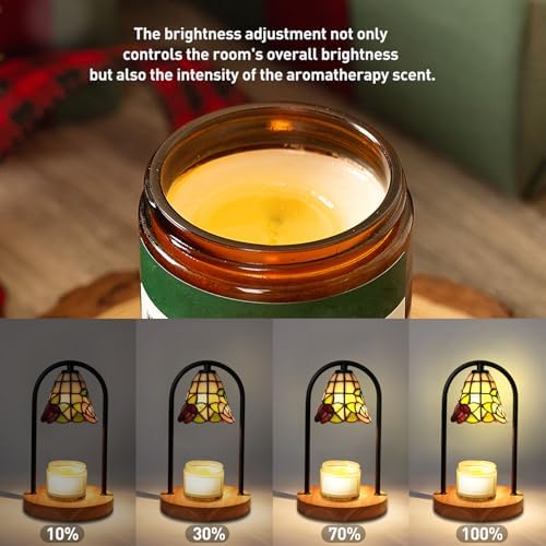 Wild Rose Tiffany Candle Warmer Lamp, Fixed Arch Wood Base - Image 5