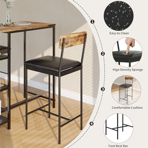 GarveeHome Bar Height Dining Table Set for 2, Space-Saving Pub Table - Image 5