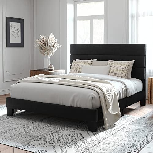 Allewie Queen Size Platform Bed Frame with Velvet Upholstered Headboard by Allewie