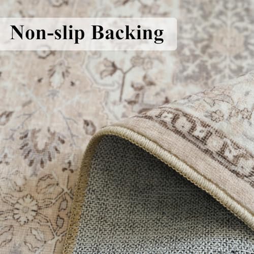 Living Room 8ft Square Area Rug: Machine Washable Large Vintage Soft Rug Stain Resistant Non Slip Floor Carpet for Bedroom Playroom Indoor Farmhouse Home Decor Mat for Office Dining Room(8x8,Beige) - Image 3