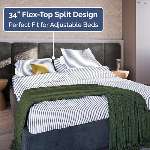 Flex Top Split Head King 4 Piece Sheet Set - Soft & Cooling - Blue Stripes - Image 4