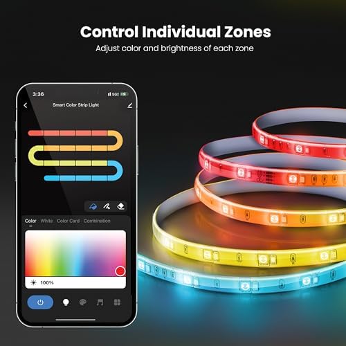 Feit Electric 20FT Smart LED Strip Light, Chasing RGB + Tunable White, App & Remote Control, Alexa & Google Home Compatible, Linkable & Cuttable Tape Light, TAPE20/CHASE/AG - Image 5
