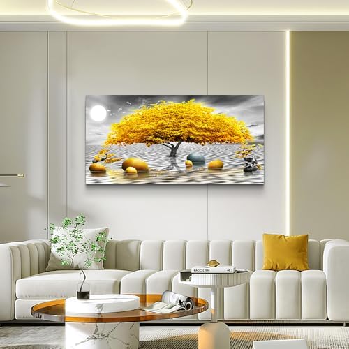 Wall decorations for living room Canvas Wall Art for bedroom Abstract wall decor Black and white Canvas Art Yellow tree paintings bathroom Home Decoration Hang Pictures Office large Wall Artworks - Image 5