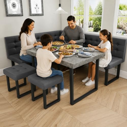 XIAO WEI Corner Dining Table Set for Small Spaces, 72 Inch Breakfast Nook with Storage Banquette, 5 Piece Dining Set with Upholstered Bench, Modern Grey by XIAOWEI